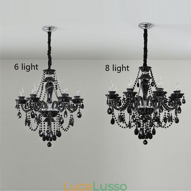 Lampadario di cristallo di lusso europeo nero 10 luci
