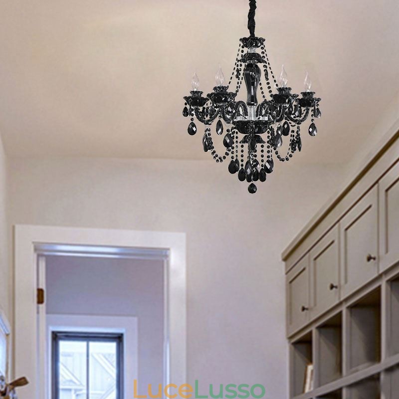Lampadario di cristallo di lusso europeo nero 10 luci