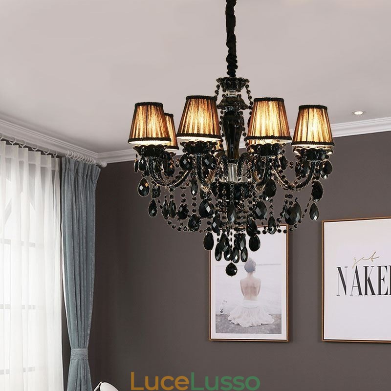 Lampadario di cristallo di lusso europeo nero 10 luci