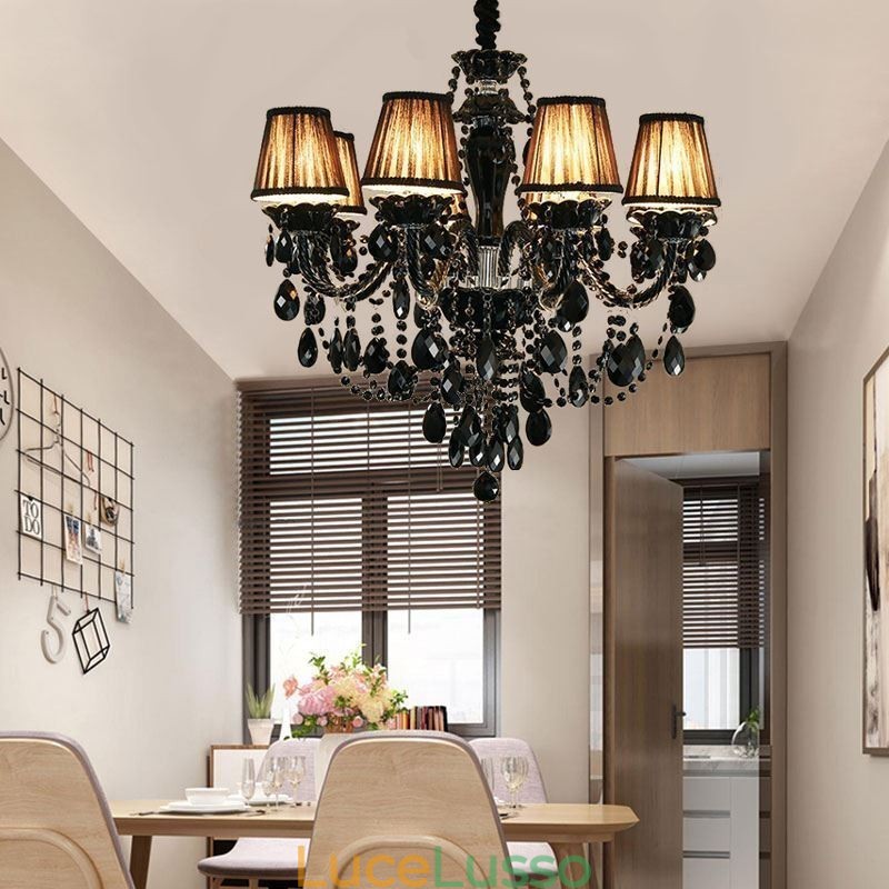 Lampadario di cristallo di lusso europeo nero 10 luci