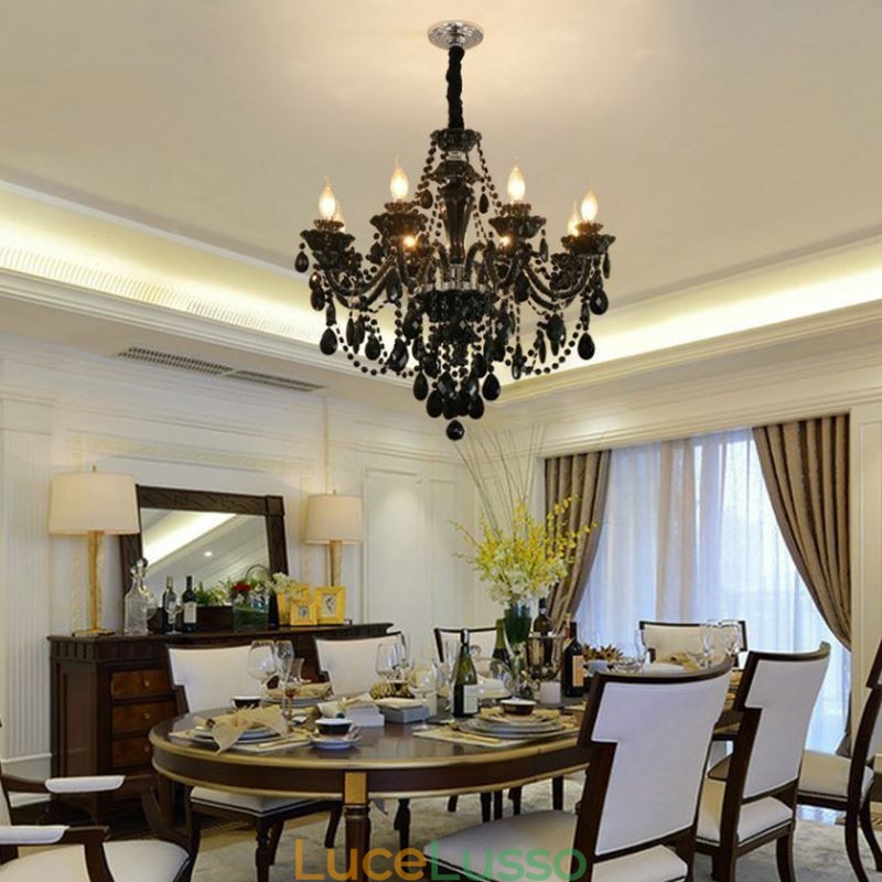 Lampadario di cristallo di lusso europeo nero 10 luci