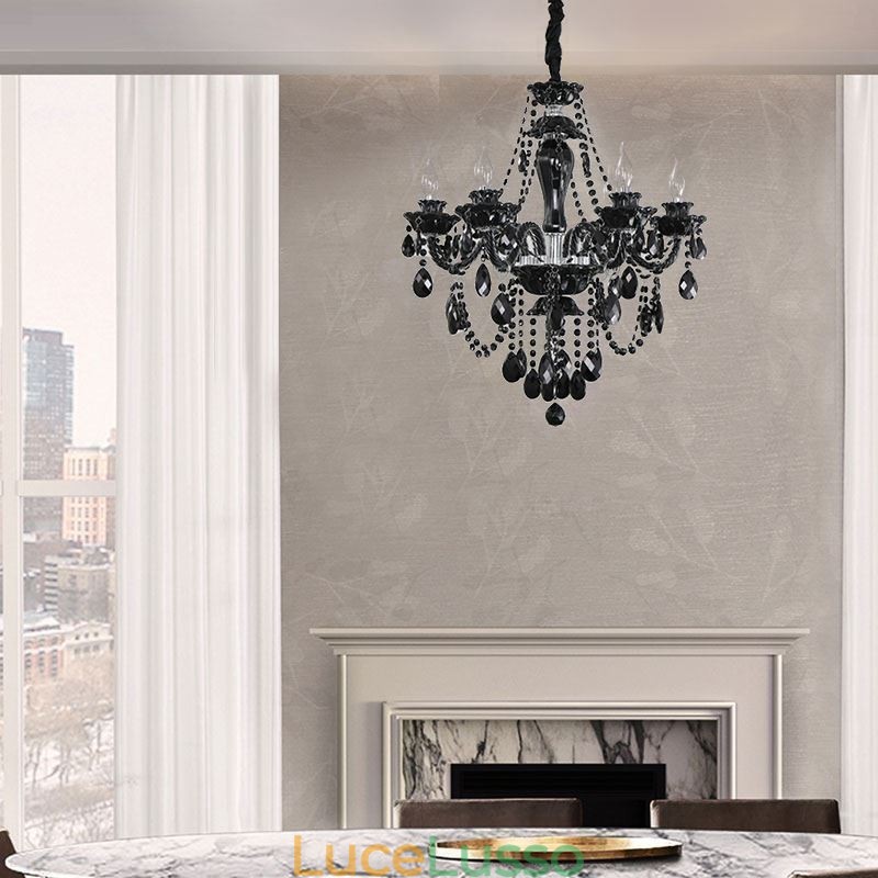 Lampadario di cristallo di lusso europeo nero 10 luci