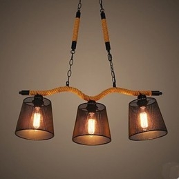 Lampadario a tre teste pastorali creativo retrò in corda
