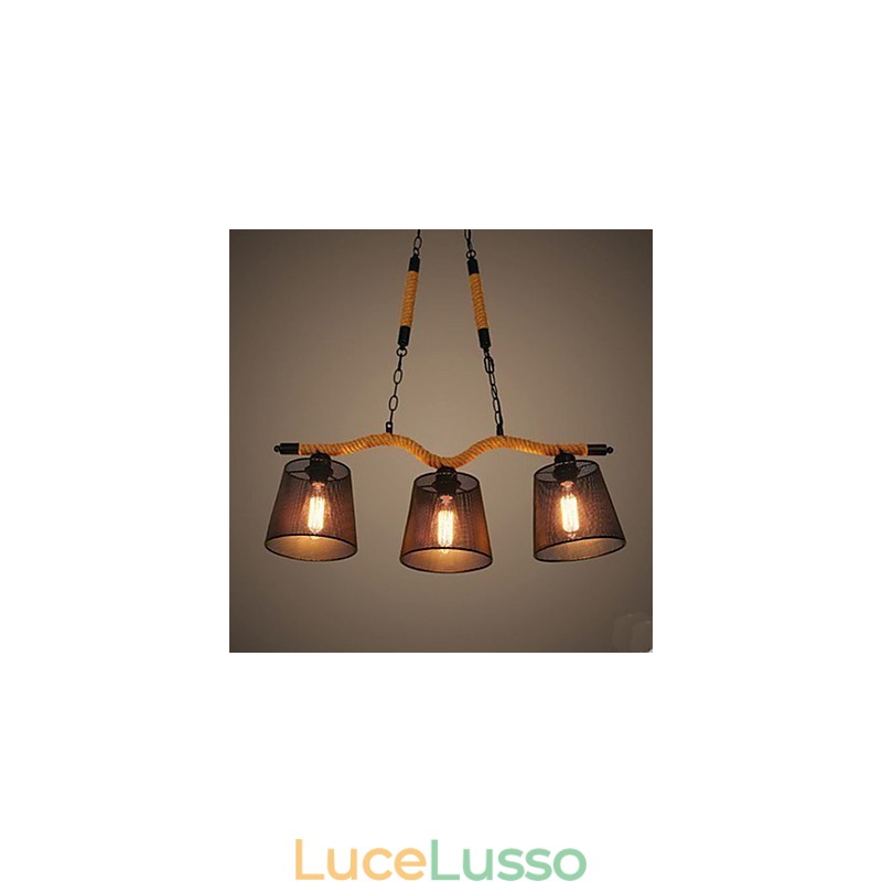 Lampadario a tre teste pastorali creativo retrò in corda