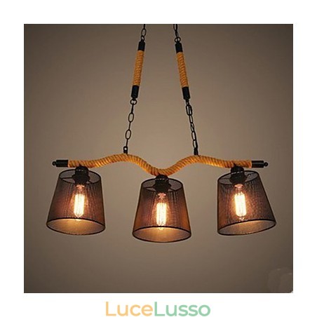 Lampadario a tre teste pastorali creativo retrò in corda Lampadario a tre teste pastorali creativo retrò in corda