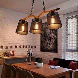 Lampadario a tre teste pastorali creativo retrò in corda