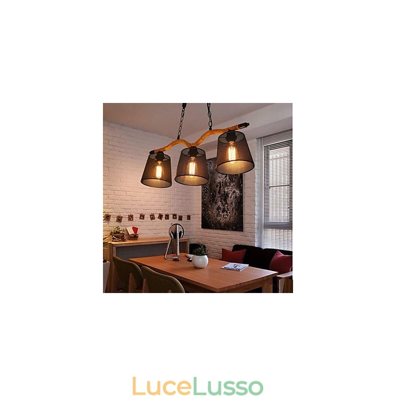 Lampadario a tre teste pastorali creativo retrò in corda