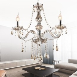 Lampadario di cristallo europeo color cognac in vetro pendente