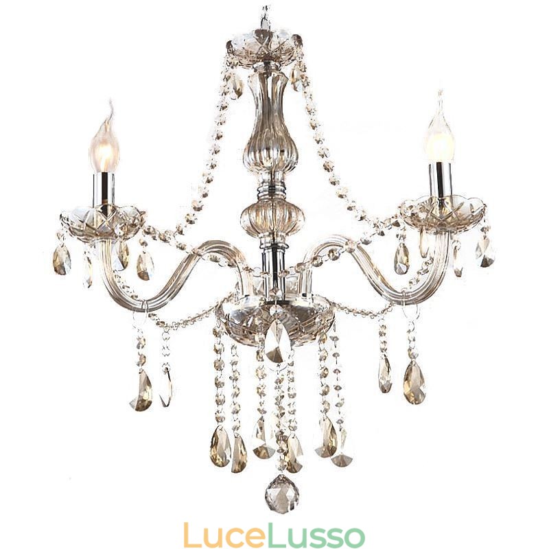 Lampadario di cristallo europeo color cognac in vetro pendente