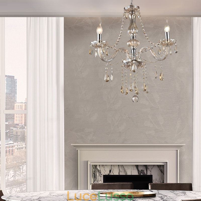 Lampadario di cristallo europeo color cognac in vetro pendente