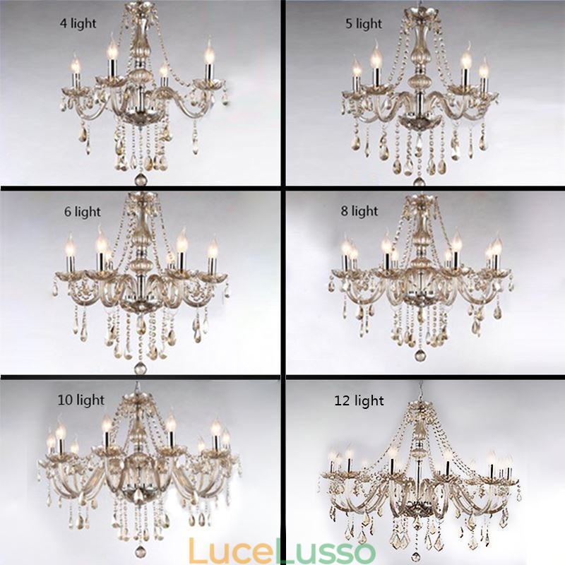 Lampadario di cristallo europeo color cognac in vetro pendente