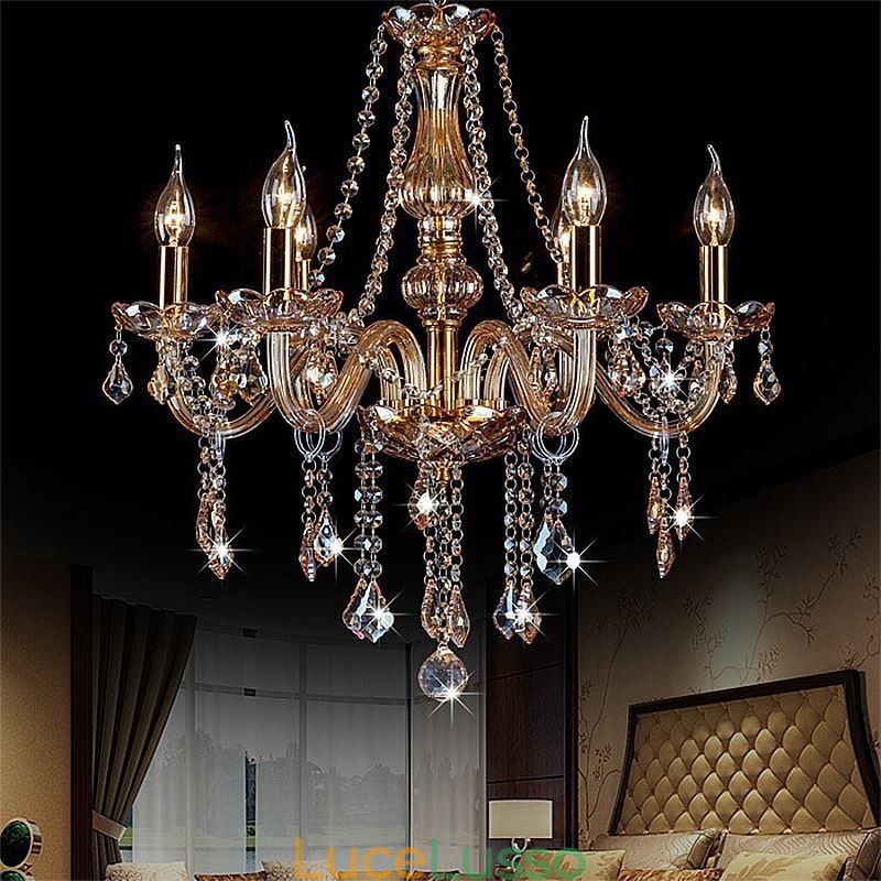 Lampadario di cristallo europeo di lusso color ambra