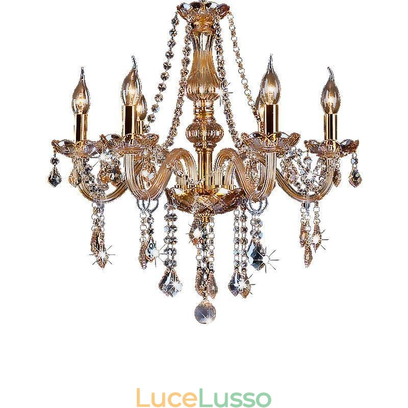 Lampadario di cristallo europeo di lusso color ambra