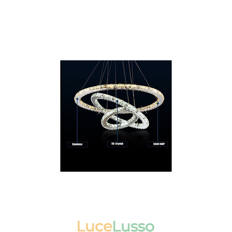 Lampade a sospensione Ambra e trasparente K9 Lampadario in cristallo Luci Illuminazione con 3 anelli