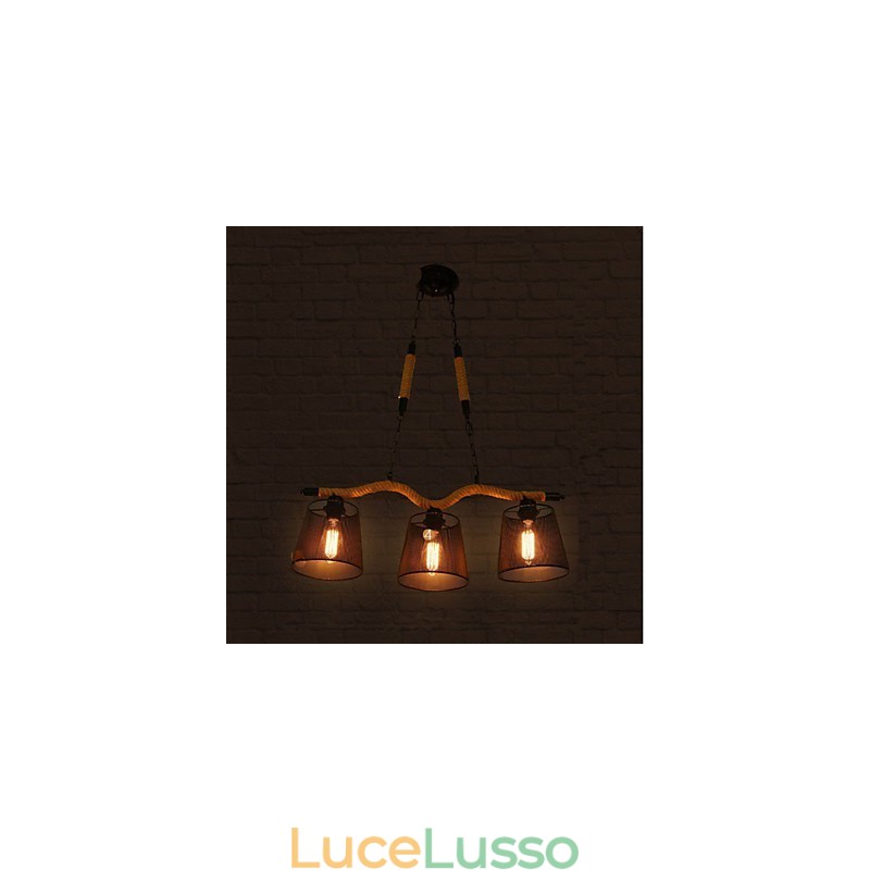 Lampadario a tre teste pastorali creativo retrò in corda