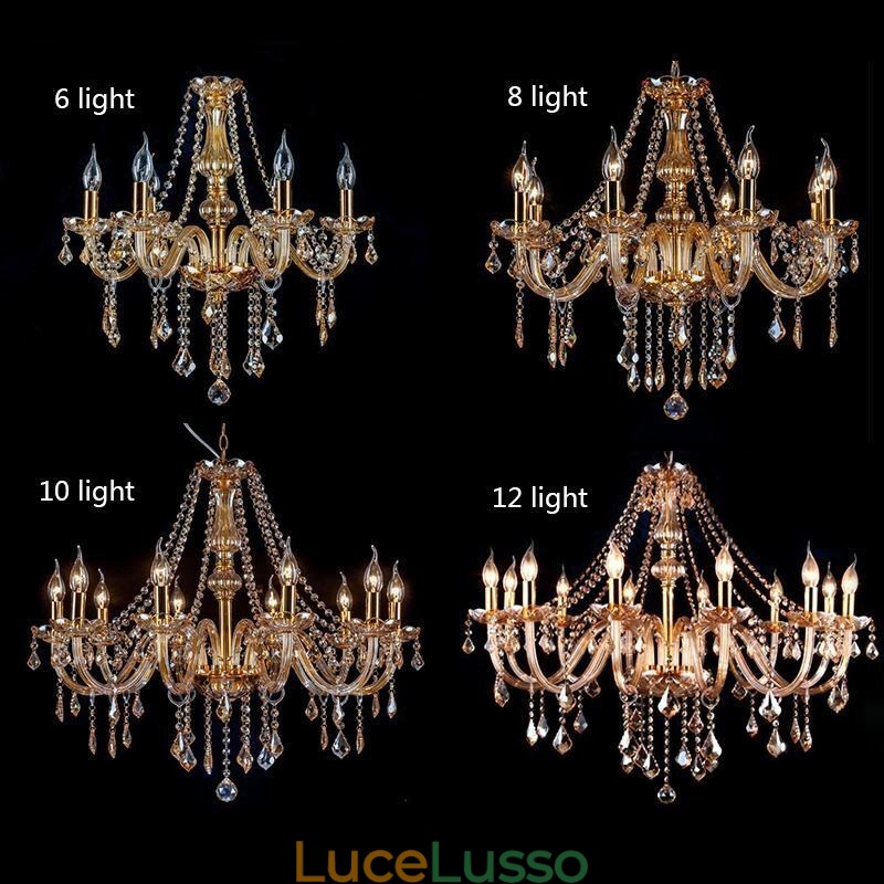 Lampadario di cristallo europeo di lusso color ambra