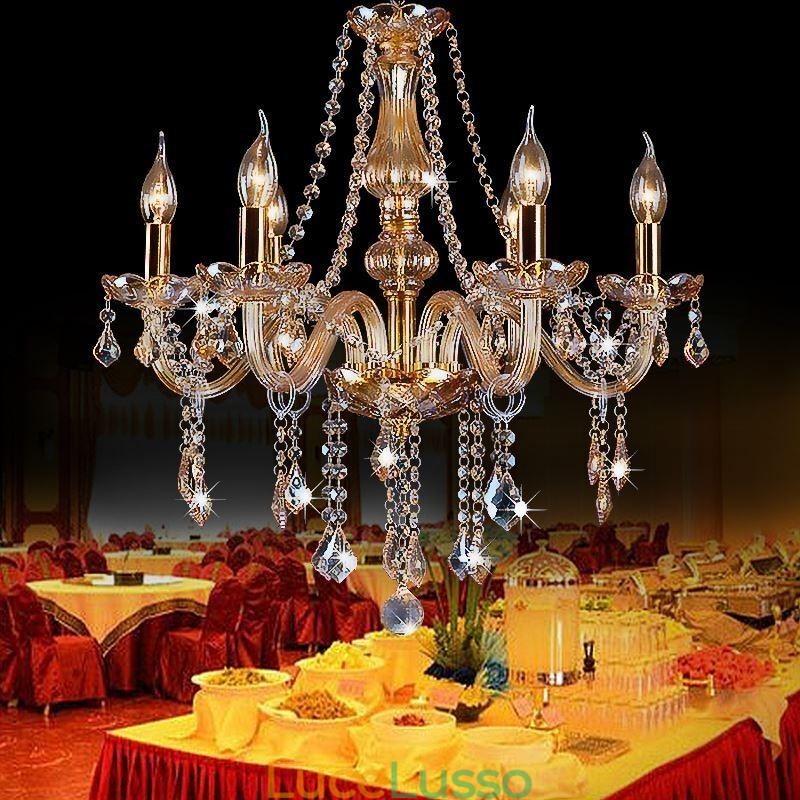 Lampadario di cristallo europeo di lusso color ambra