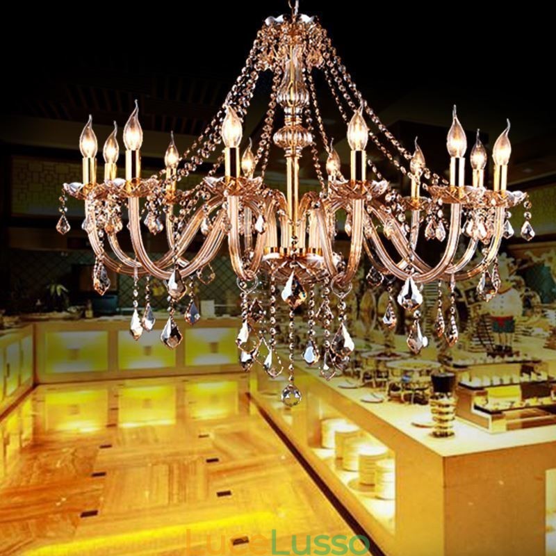 Lampadario di cristallo europeo di lusso color ambra