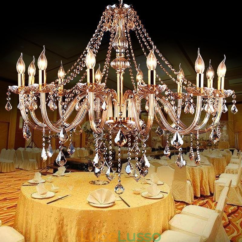 Lampadario di cristallo europeo di lusso color ambra