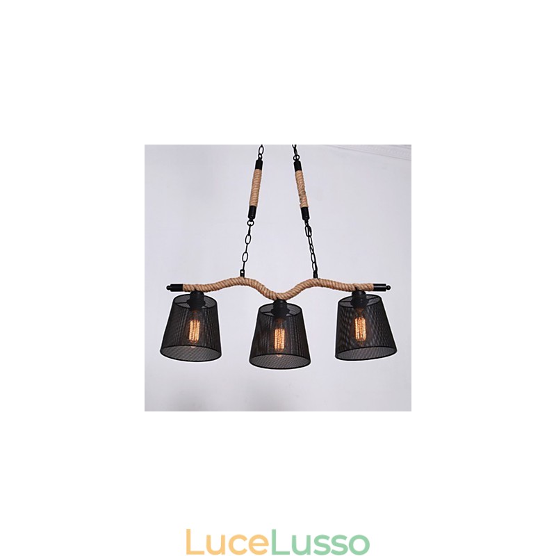 Lampadario a tre teste pastorali creativo retrò in corda