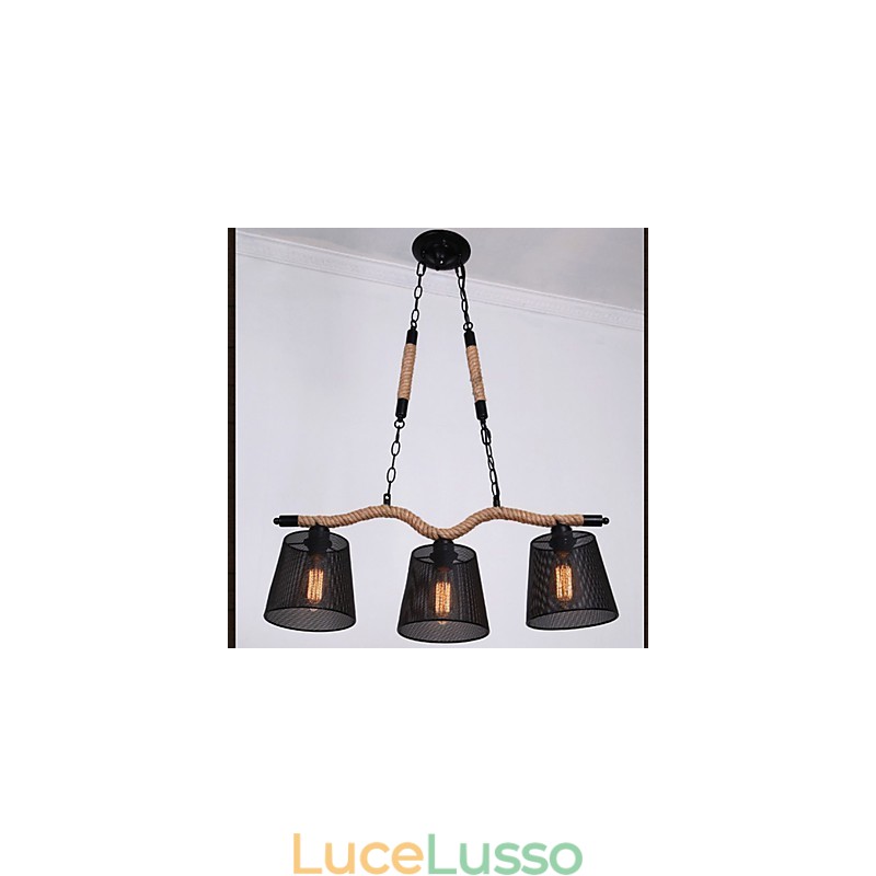 Lampadario a tre teste pastorali creativo retrò in corda