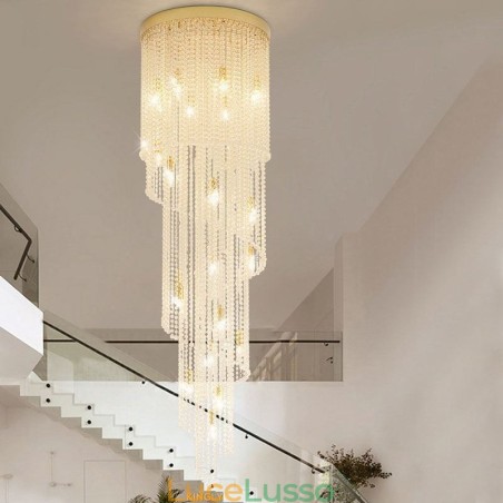 Lampadario moderno in cristallo, lampada da soffitto in cristallo per scale di lusso con 19 luci Lampadario moderno in cristallo, lampada da soffitto in cristallo per scale di lusso con 19 luci