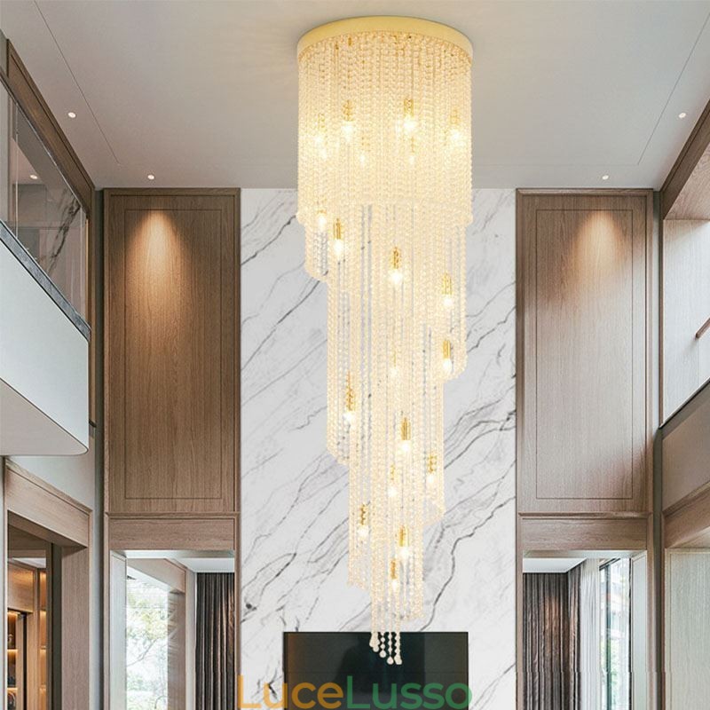 Lampadario moderno in cristallo, lampada da soffitto in cristallo per scale di lusso con 19 luci