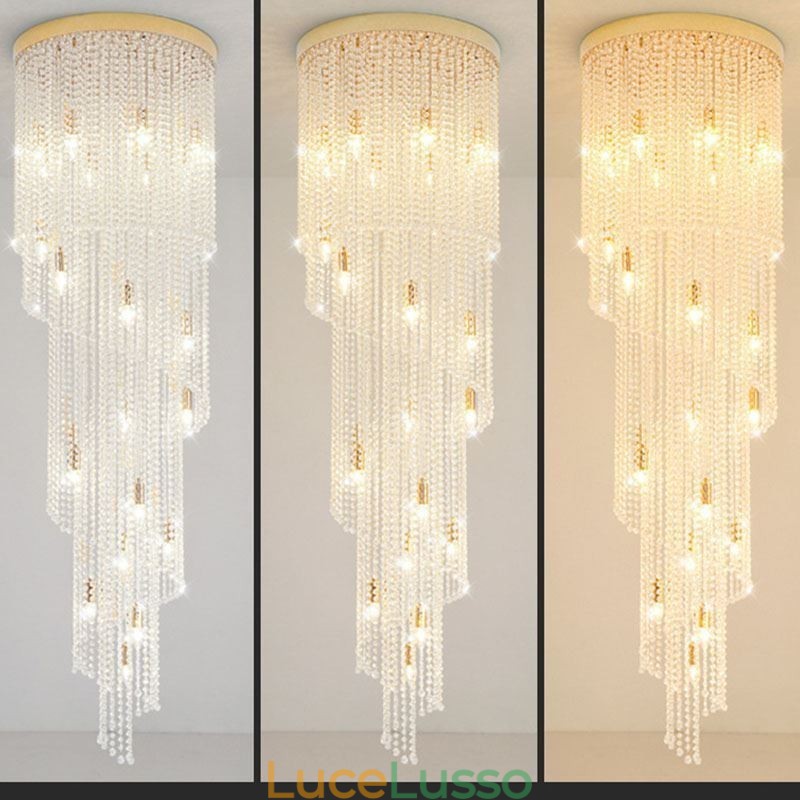 Lampadario moderno in cristallo, lampada da soffitto in cristallo per scale di lusso con 19 luci