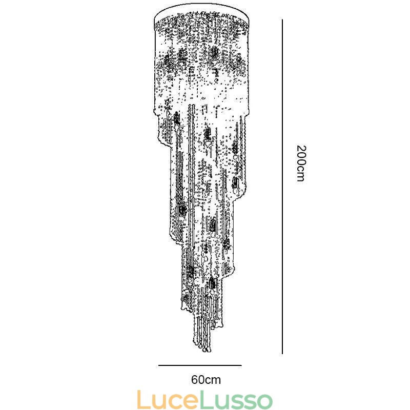 Lampadario moderno in cristallo, lampada da soffitto in cristallo per scale di lusso con 19 luci