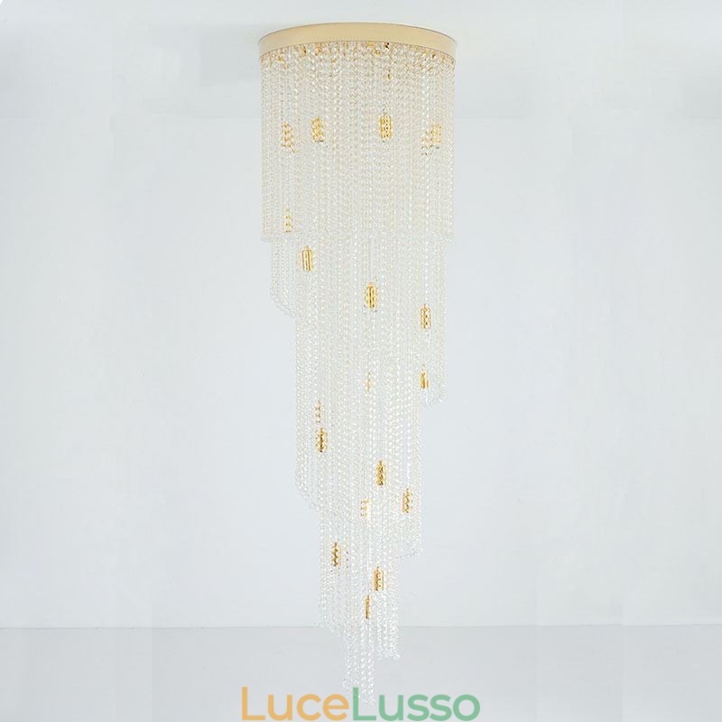 Lampadario moderno in cristallo, lampada da soffitto in cristallo per scale di lusso con 19 luci