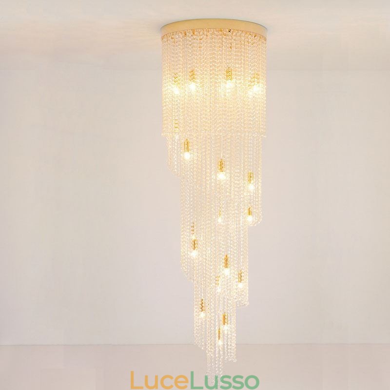 Lampadario moderno in cristallo, lampada da soffitto in cristallo per scale di lusso con 19 luci