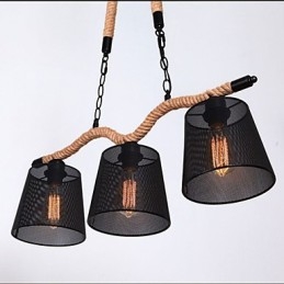 Lampadario a tre teste pastorali creativo retrò in corda