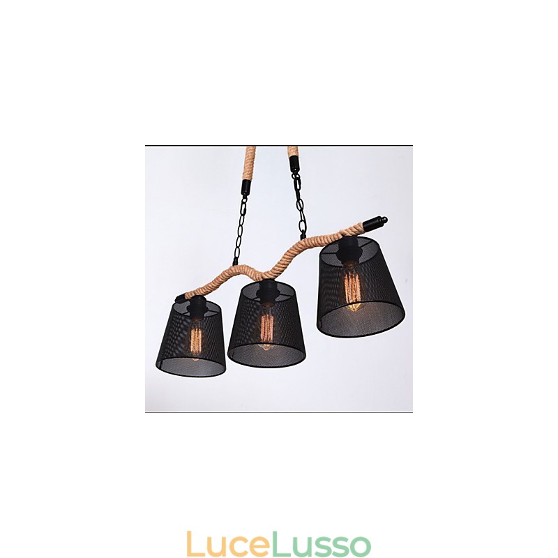 Lampadario a tre teste pastorali creativo retrò in corda