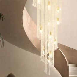 Lampadario moderno in cristallo, lampada da soffitto in cristallo per scale di lusso con 19 luci