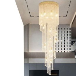 Lampadario moderno in cristallo, lampada da soffitto in cristallo per scale di lusso con 19 luci