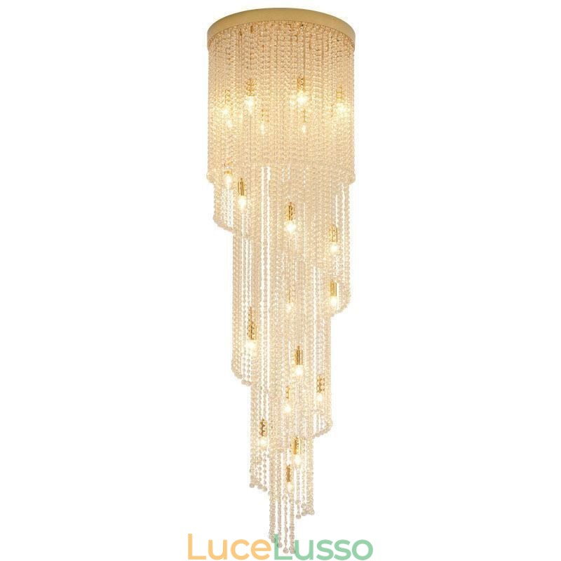 Lampadario moderno in cristallo, lampada da soffitto in cristallo per scale di lusso con 19 luci