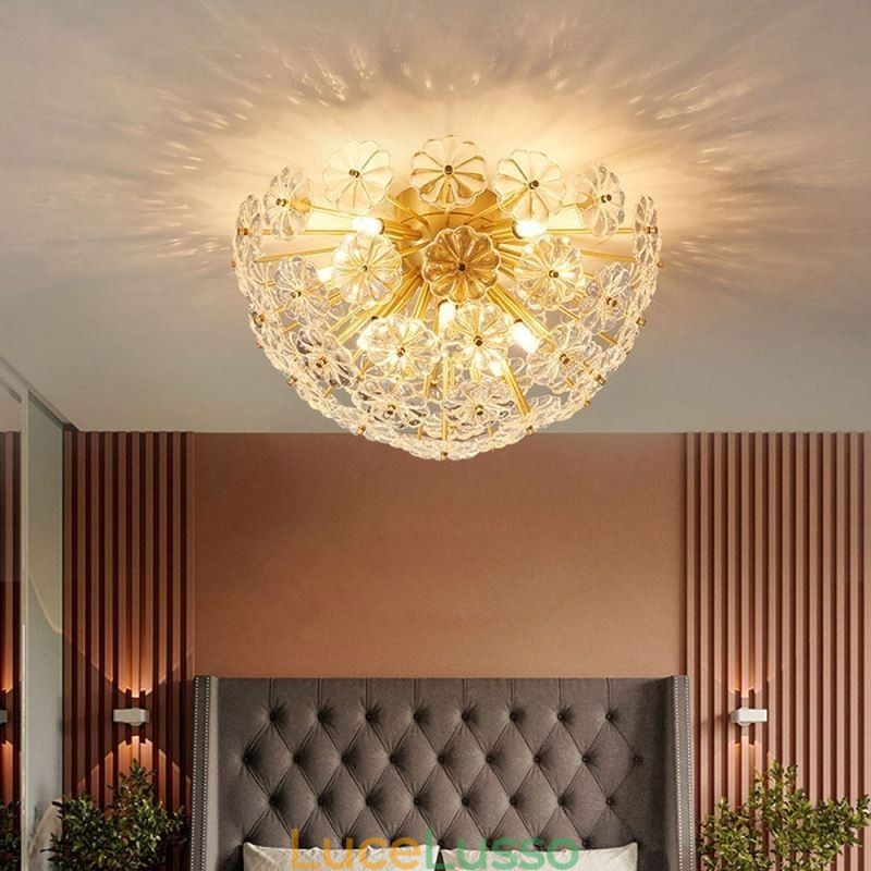 Lampada da soffitto moderna decorativa a forma di fiore in vetro semicircolare da montare a filo