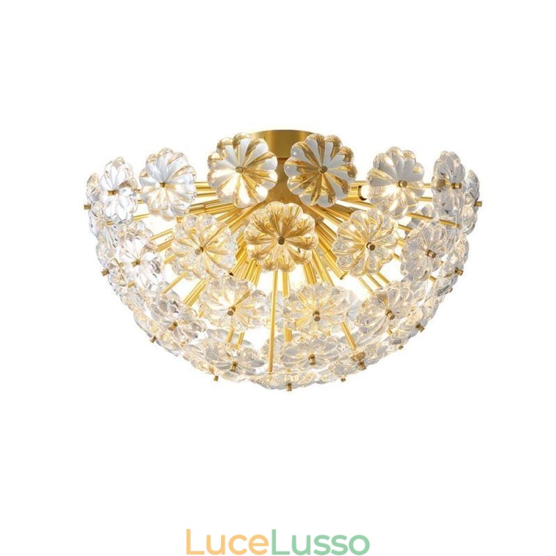 Lampada da soffitto moderna decorativa a forma di fiore in vetro semicircolare da montare a filo