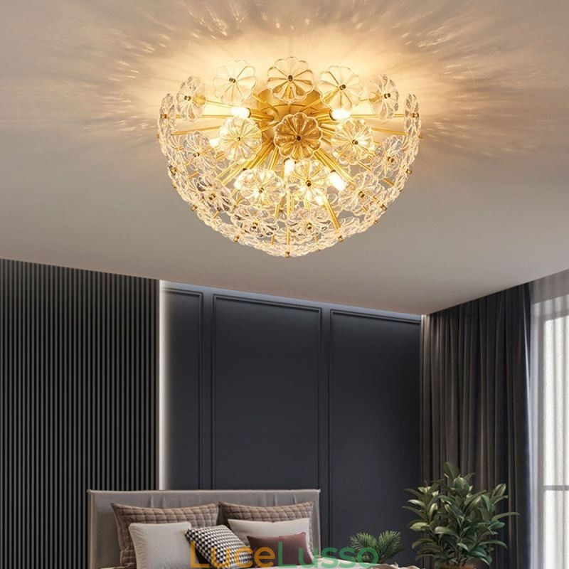 Lampada da soffitto moderna decorativa a forma di fiore in vetro semicircolare da montare a filo