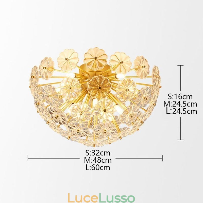 Lampada da soffitto moderna decorativa a forma di fiore in vetro semicircolare da montare a filo