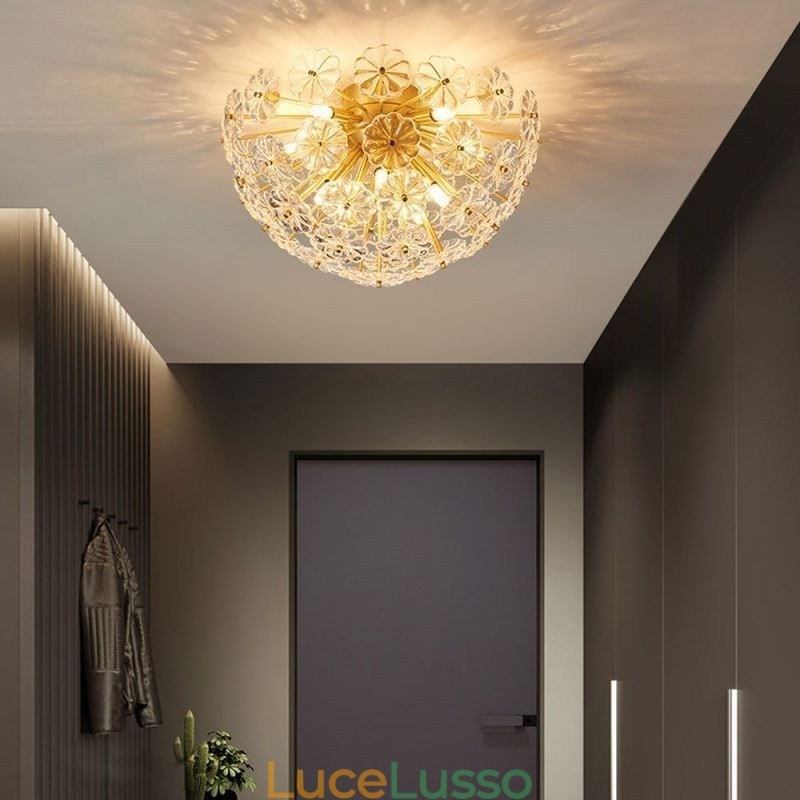 Lampada da soffitto moderna decorativa a forma di fiore in vetro semicircolare da montare a filo