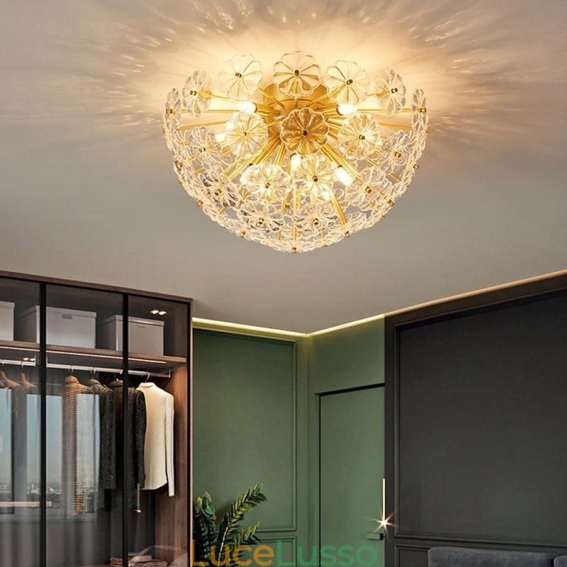 Lampada da soffitto moderna decorativa a forma di fiore in vetro semicircolare da montare a filo