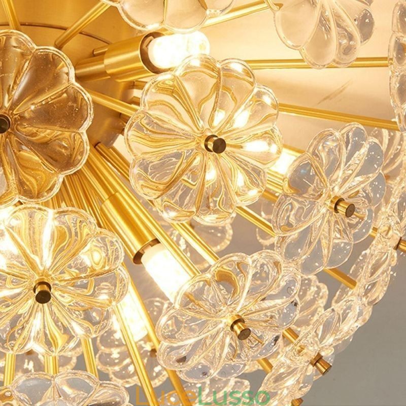 Lampada da soffitto moderna decorativa a forma di fiore in vetro semicircolare da montare a filo