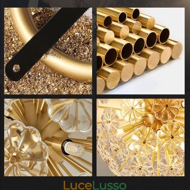 Lampada da soffitto moderna decorativa a forma di fiore in vetro semicircolare da montare a filo