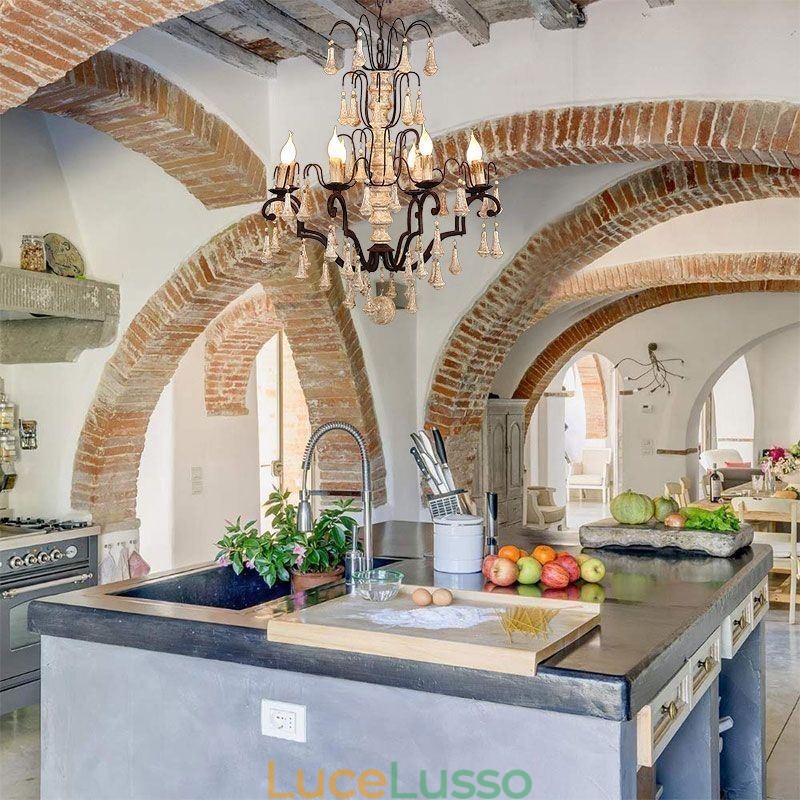 Lampadario elegante in legno in stile retrò