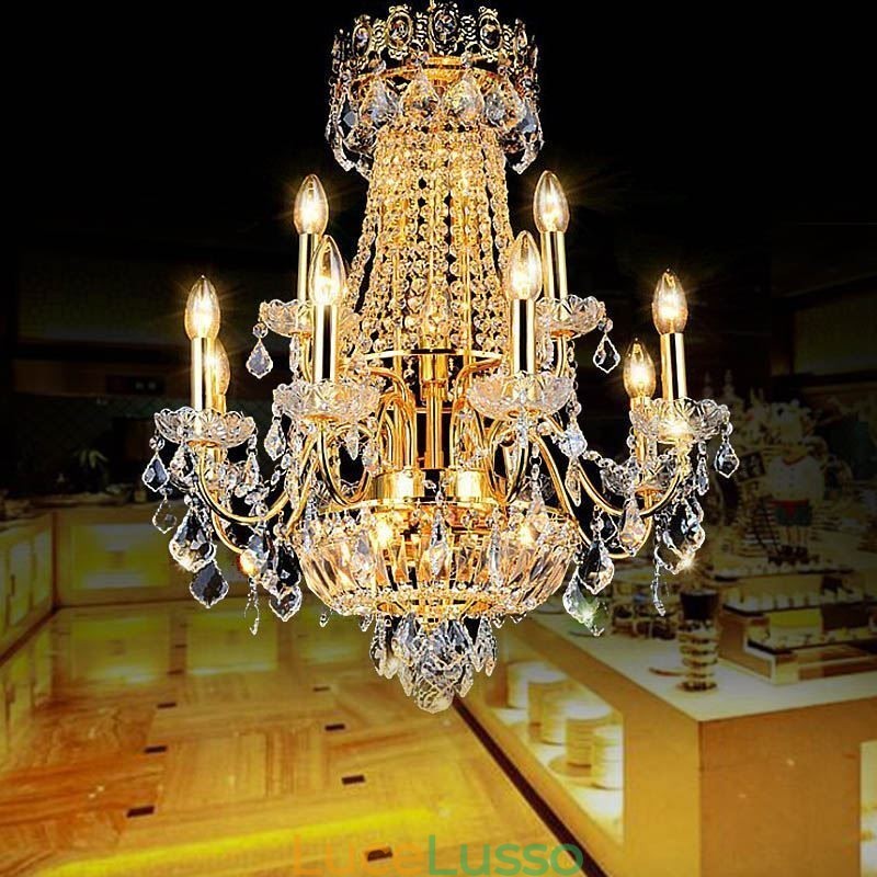 Lampadario di cristallo di lusso europeo, lampada a sospensione per scale duplex