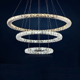 Lampade a sospensione Ambra e trasparente K9 Lampadario in cristallo Luci Illuminazione con 3 anelli