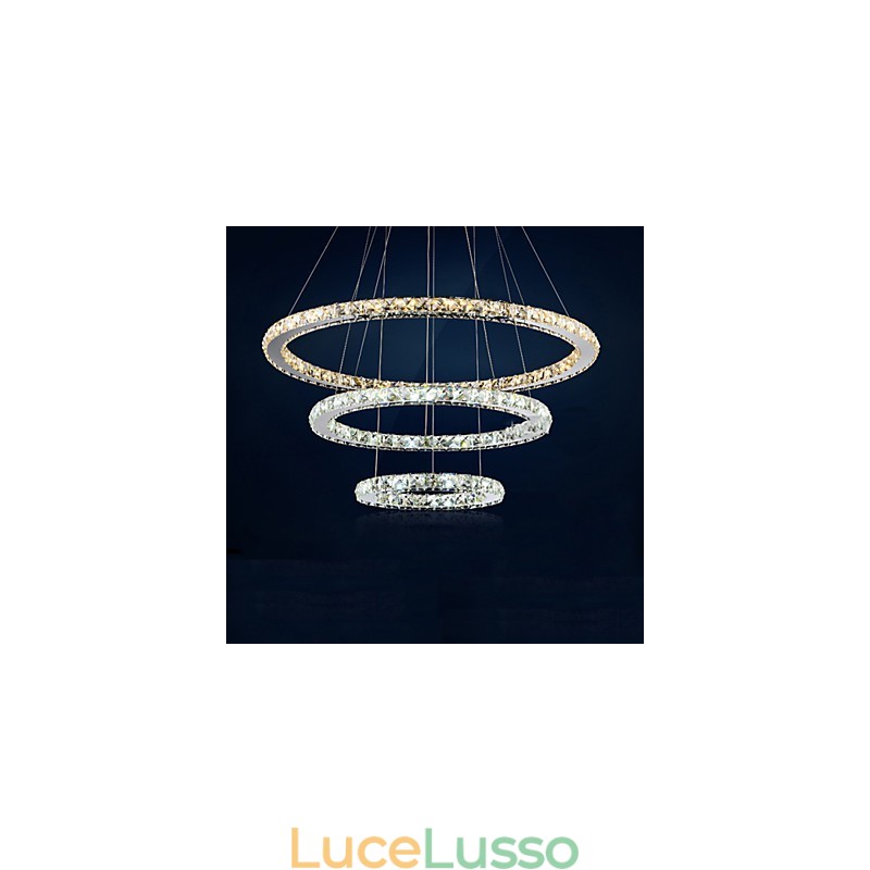 Lampade a sospensione Ambra e trasparente K9 Lampadario in cristallo Luci Illuminazione con 3 anelli