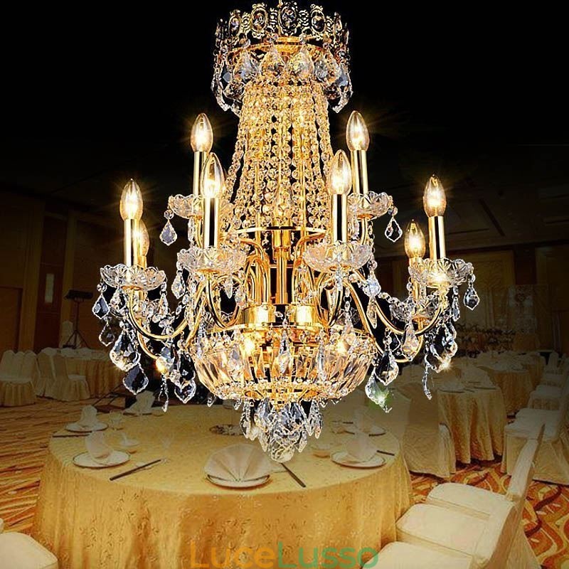 Lampadario di cristallo di lusso europeo, lampada a sospensione per scale duplex