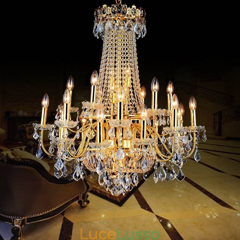 Lampadario di cristallo di lusso europeo, lampada a sospensione per scale duplex